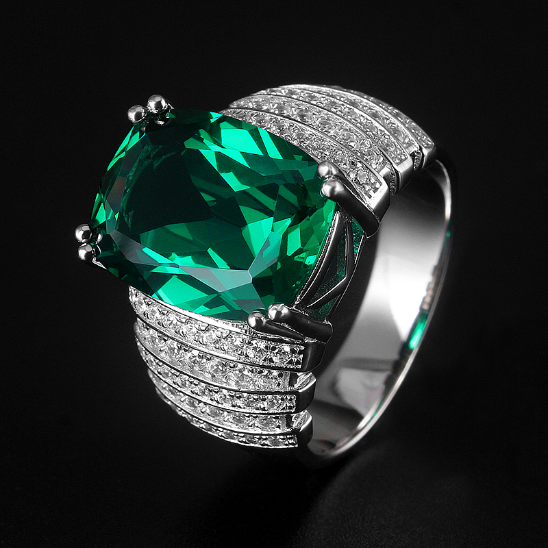 祖母绿色绿宝石戒指男纯银镀白金轻奢小众精致男士时尚个性指环