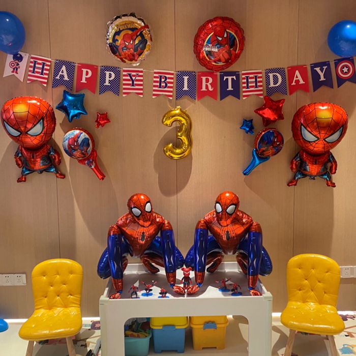 送名字蜘蛛侠主题气球装饰男孩生日布置拉旗简单款儿童派对趴体