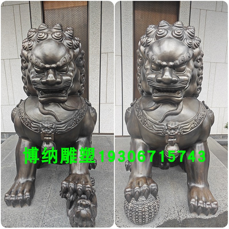 纯铜故宫狮子雕塑一对定制铸铜大门口两边看门北京狮醒狮雕像厂家