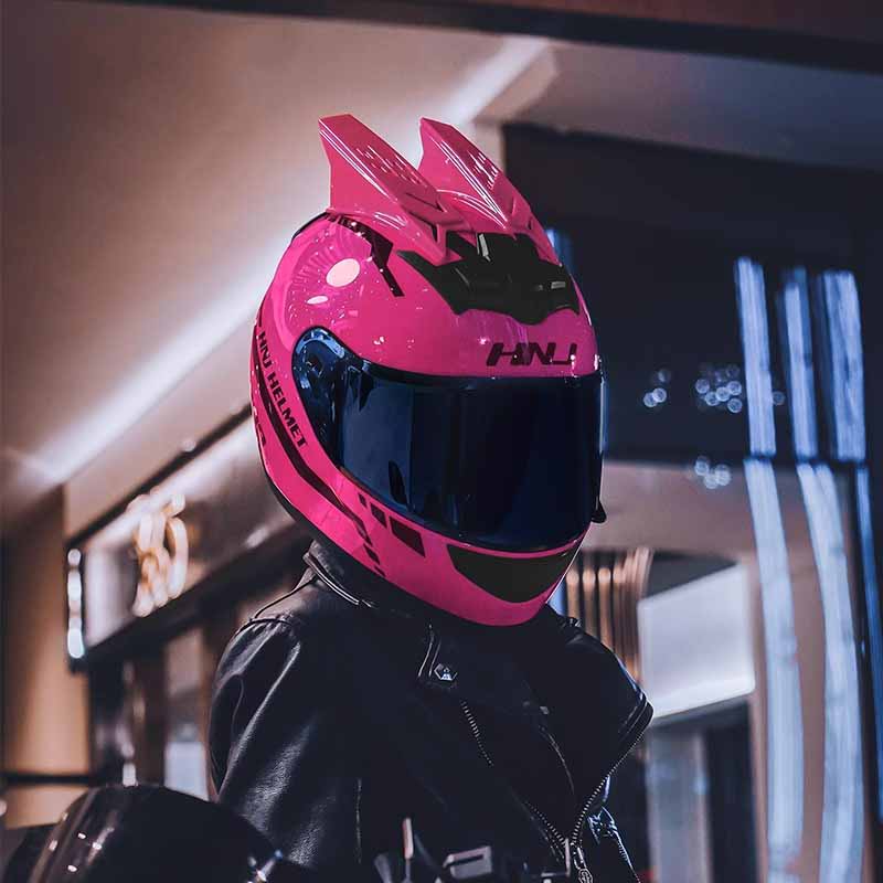 夏季摩托车可爱头盔机车女男四季情侣骑士夏天安全盔帽3C认证粉色