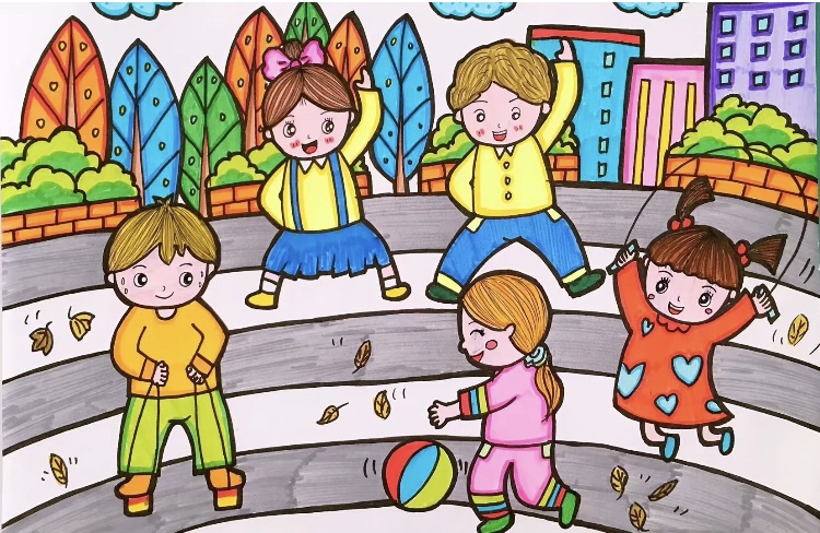 我的幼儿园主题绘画模板童年儿童画手抄报电小学生电简笔画儿小学