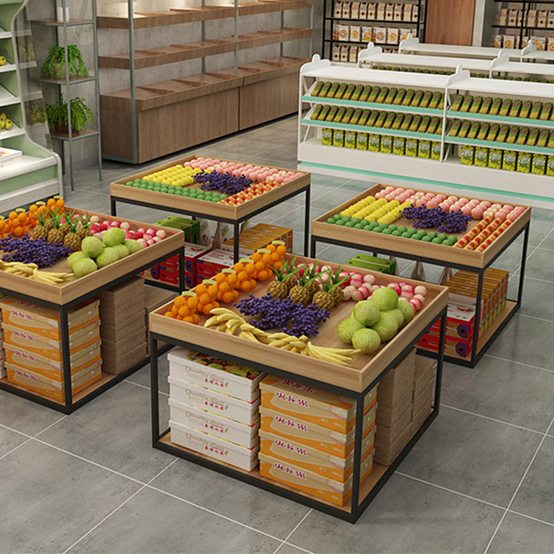 水果店货架展示架中岛促销台超市精品货架便利店展示柜陈列架双层