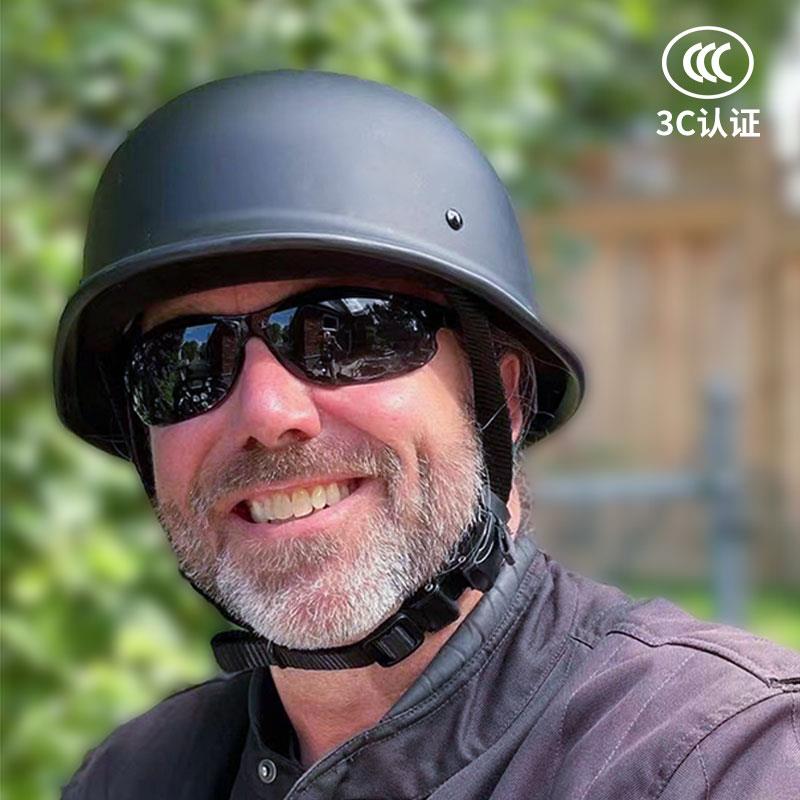 德式M35玻璃钢盔复古头盔大头围摩托车半盔大码男电动车机车瓢盔