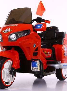 新品儿童电动摩托车三轮车双驱动充气轮大电瓶超大号警车2-10岁电