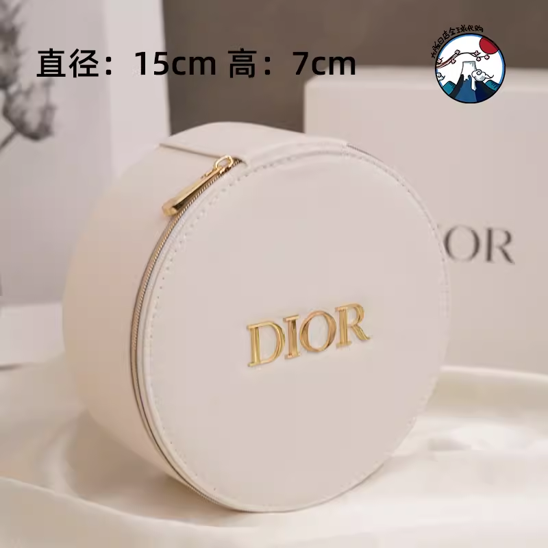 国内专柜 Dior迪奥 金色LOGO圆饼化妆包 白色简约 镜子包 收纳包