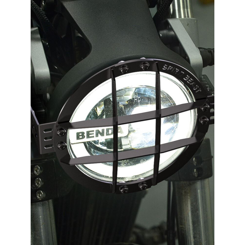 适用奔达复古金吉拉BD300大灯罩改装摩托车圆头灯不锈钢灯架灵兽
