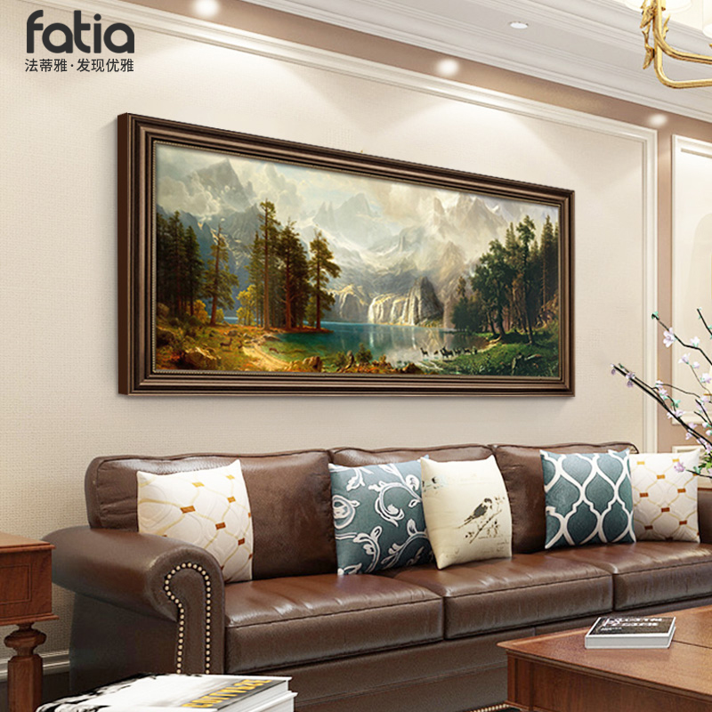 手绘油画客厅挂画聚宝盆山水画美式装饰画沙发背景墙欧式风景壁画
