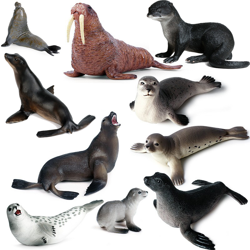 仿真海洋生物海豹玩具实心动物模型海狗水獭海象海牛海狮儿童礼物