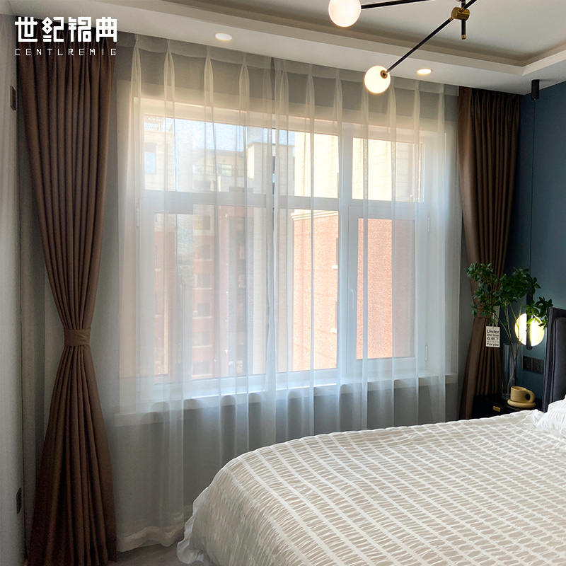 新高遮光纯色窗帘光泽感强轻奢质感落地帘现代简约卧室客厅飘窗销