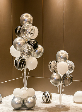 银色金属气球地飘周岁生日快乐派对宴会装饰场景布置桌飘立柱汽球