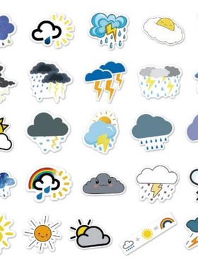 天气预报贴纸幼儿园不重复晴雨表小贴画气象图标符号儿童diy手账