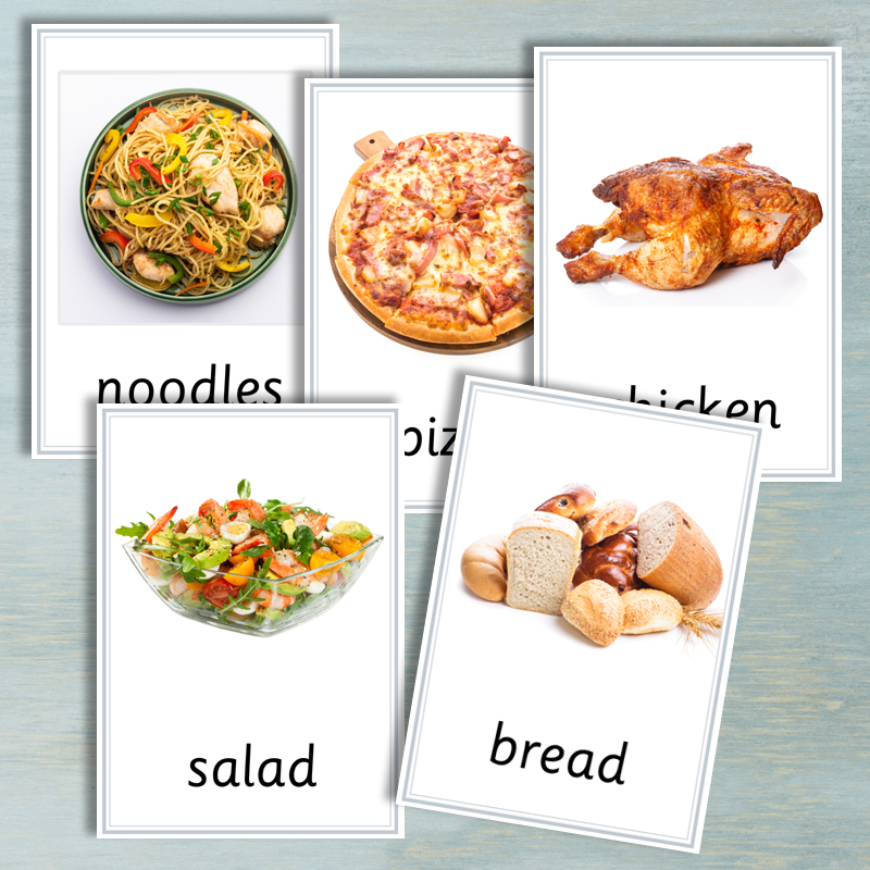 实物食物卡片儿童英语单词卡片幼儿英文闪卡教具food flashcards