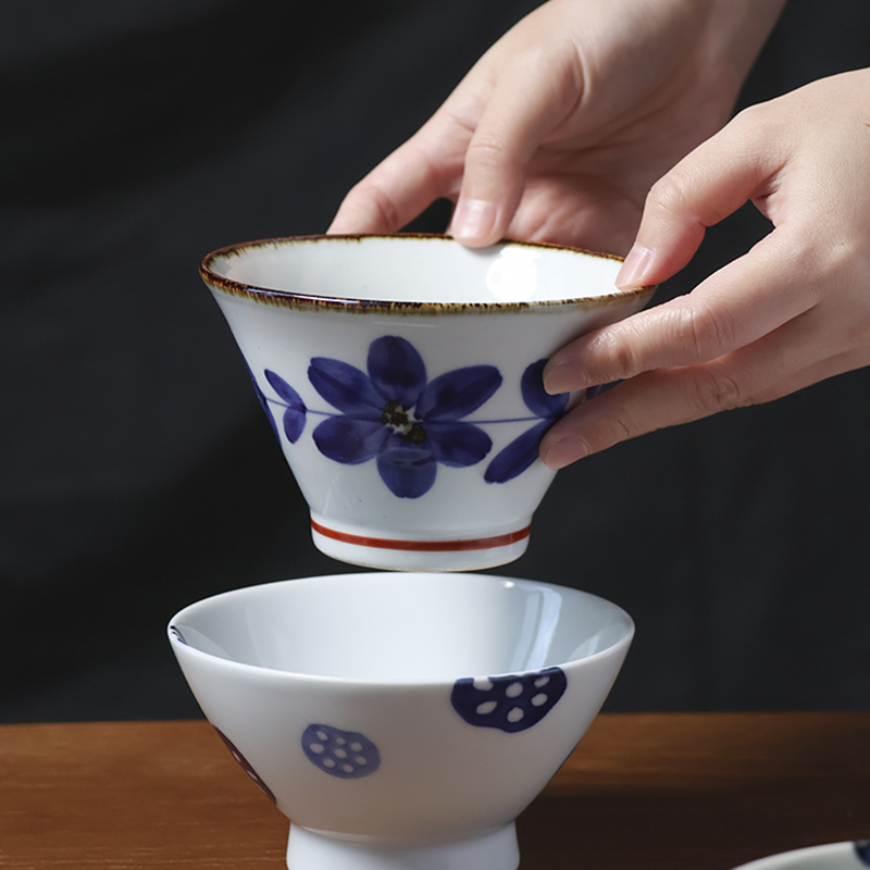 日本Fysm Color陶瓷餐碗手绘花纹复古米饭碗斗笠碗面碗汤碗餐具