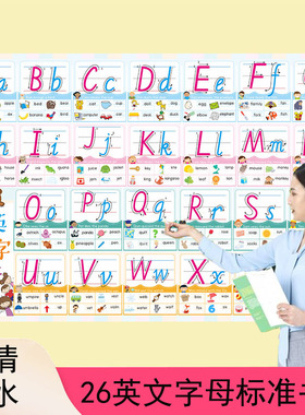 26个英文字母表挂图小学生二十六个英语abcd儿童拼音大小写墙贴