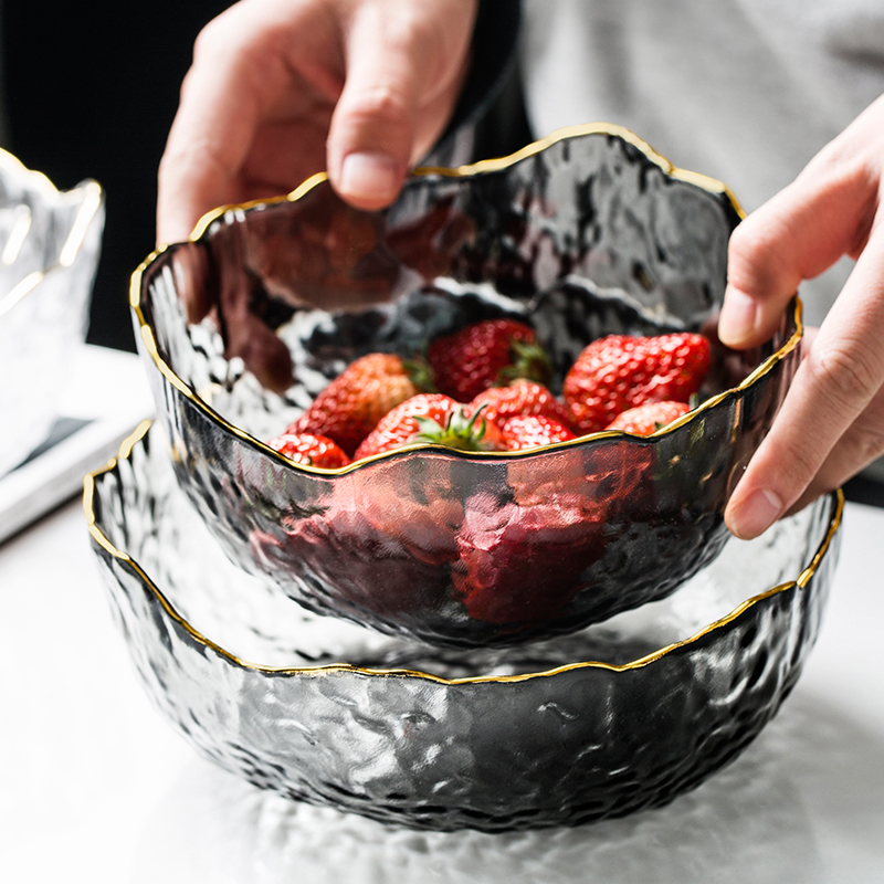 金边玻璃碗透明水果蔬菜沙拉碗家用创意网红甜品碗大汤碗单个碗