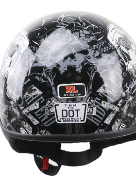 THH海盗花哈雷头盔DOT认证带内置镜片摩托车复古头盔双D扣