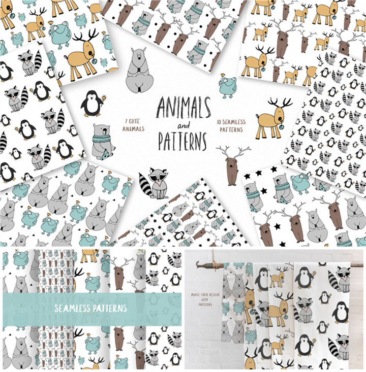 A0953矢量AI设计素材 婴儿动物企鹅四方连续卡通印花包装纹样+png