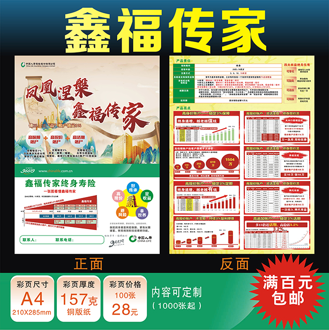 中国人寿保险鑫福传家2024彩页宣传单国寿新版广告海报