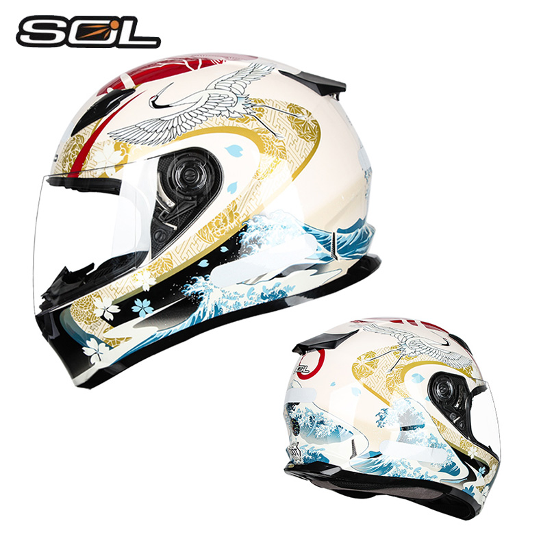 正品SOL摩托车头盔女全覆式夏季全盔男跑赛车安全机车独角兽LED灯