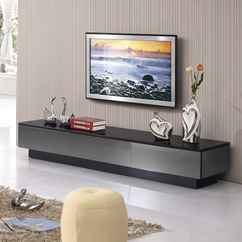 定制轻奢岩板黑色钢化玻璃电视柜组合现代小户型茶桌几电视柜地柜