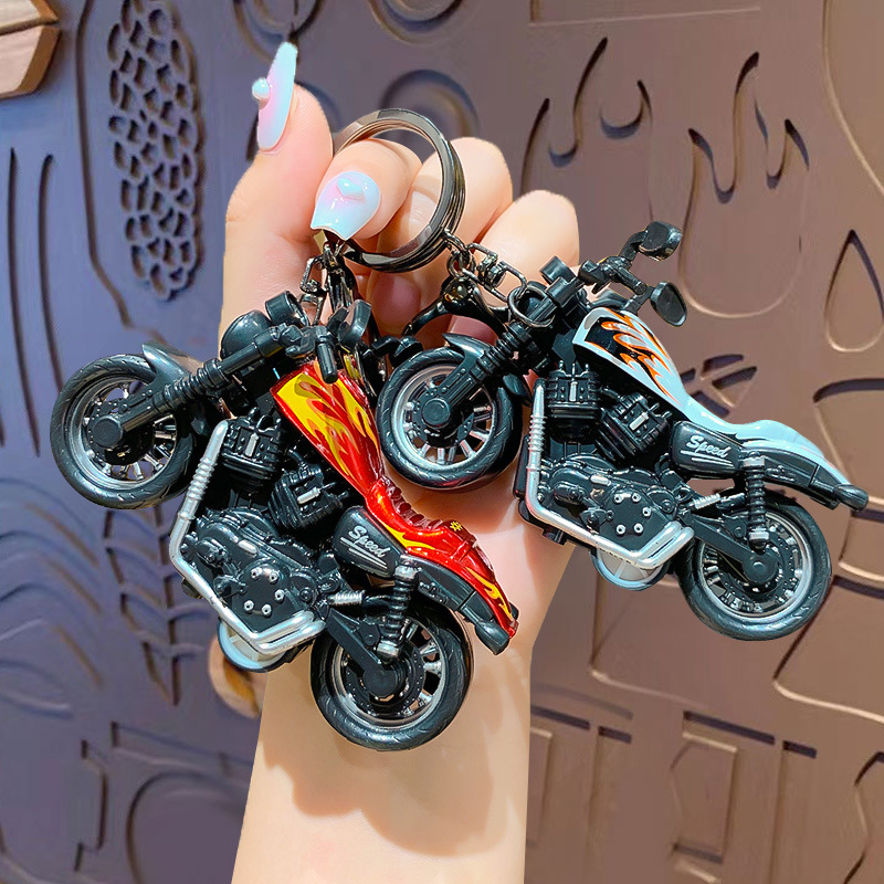 创意迷你哈雷摩托车钥匙扣卡通合金回力车玩具模型挂件小礼品