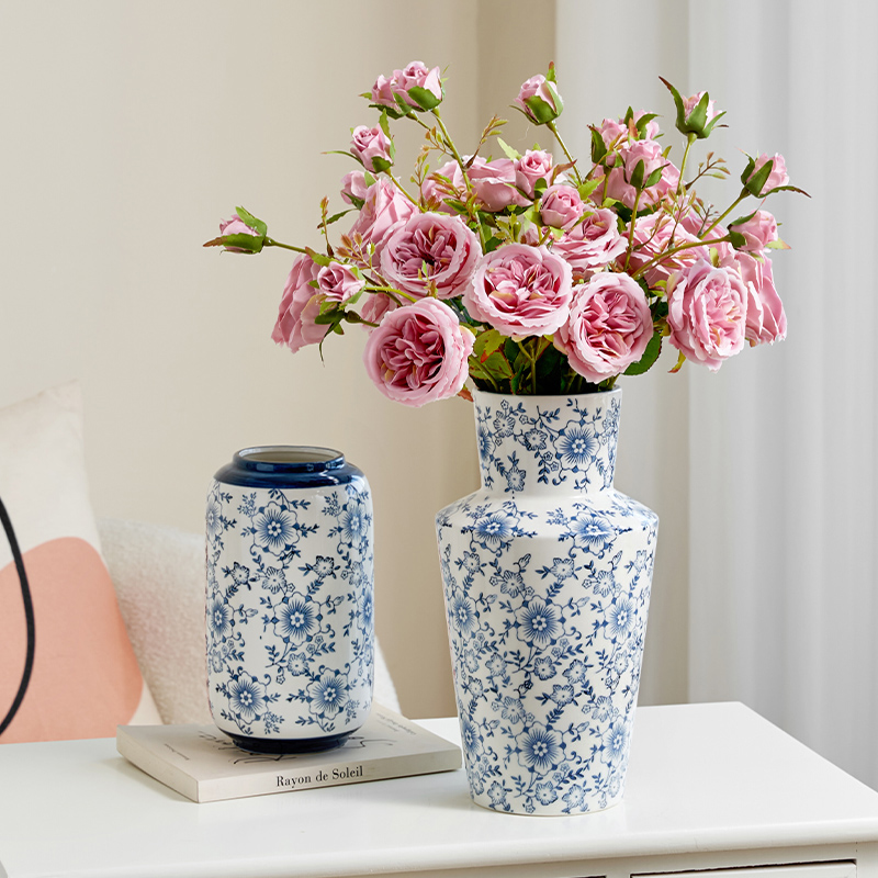 新中式青花瓷花瓶陶瓷创意摆件复古客厅水养鲜花插花高级感中国风