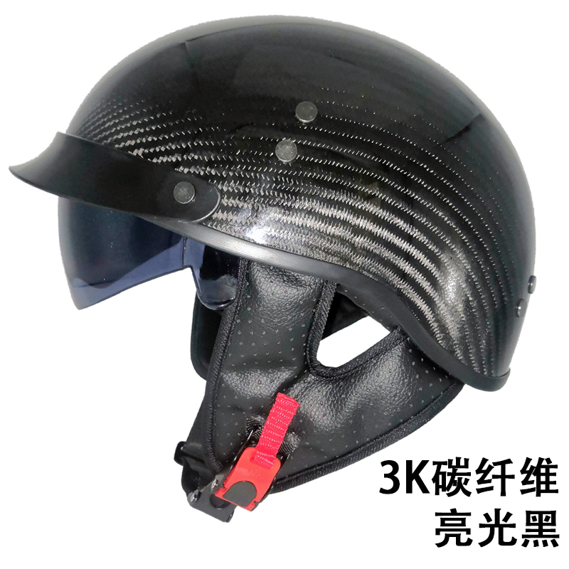 正品碳纤维头盔男女复古巡航太子盔摩托车半盔冬季哈雷机车帽3C瓢