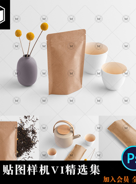 高端茶叶品牌包装袋VI效果图展示LOGO智能贴图样机PSD设计素材PS