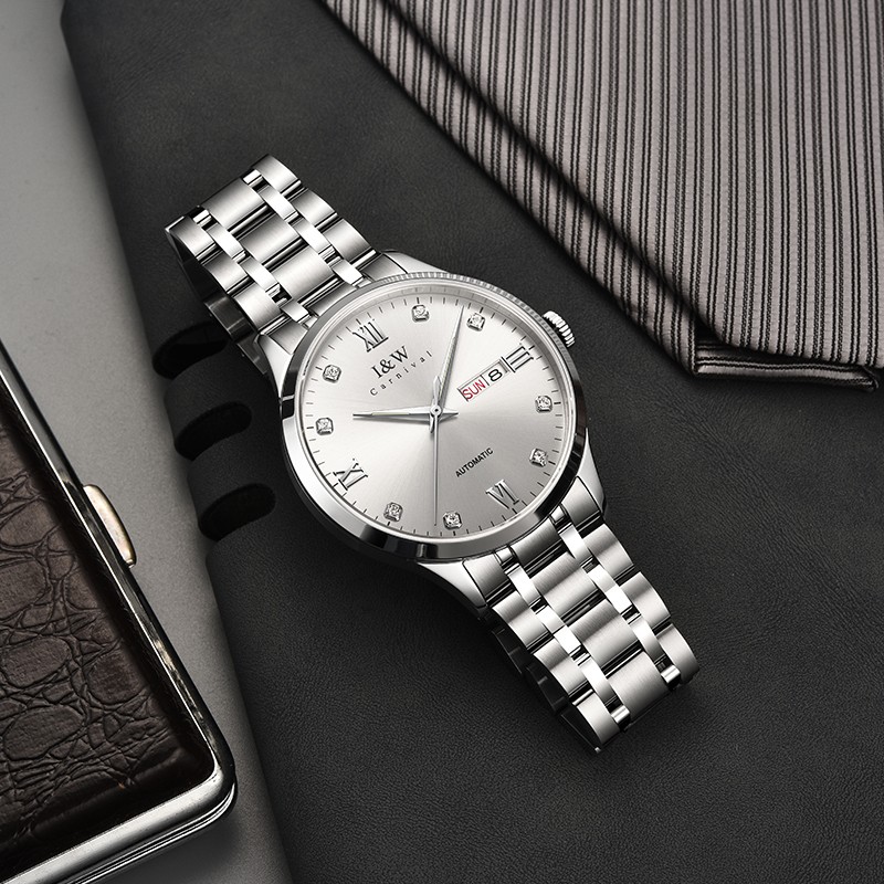 爱沃驰2021年男士手表全自动机械男表进口机芯双日历时尚休闲腕表
