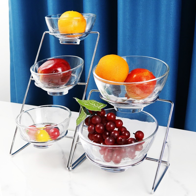 酒店斜口玻璃碗自助餐食品展示架水果沙拉盘小料碗冷餐凉菜盘加厚