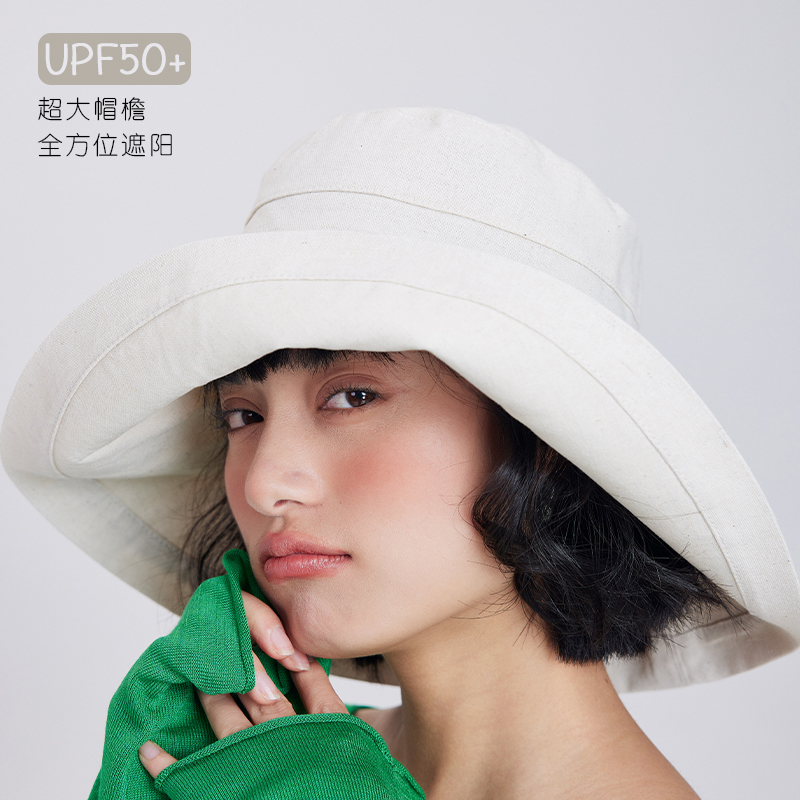 在生云野丨男女通用大檐棉麻可折叠渔夫帽全方位防晒帽夏防紫外线