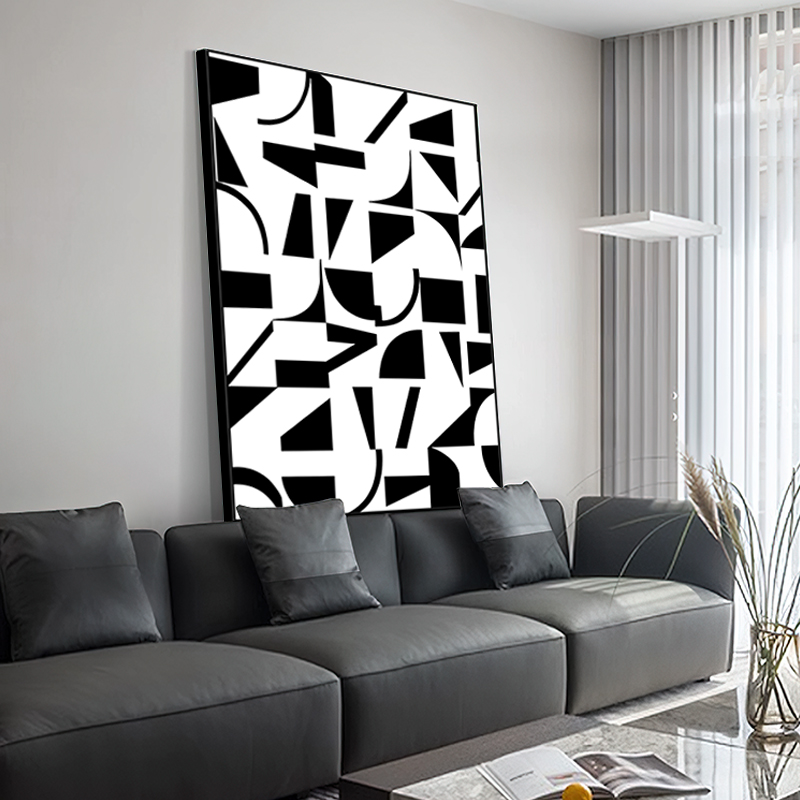黑白极简客厅装饰画抽象现代沙发背景墙大幅高级感落地画玄关挂画