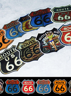 66号公路个性创意复古摩托车贴纸哈雷头盔反光装饰自由贴纸小标贴