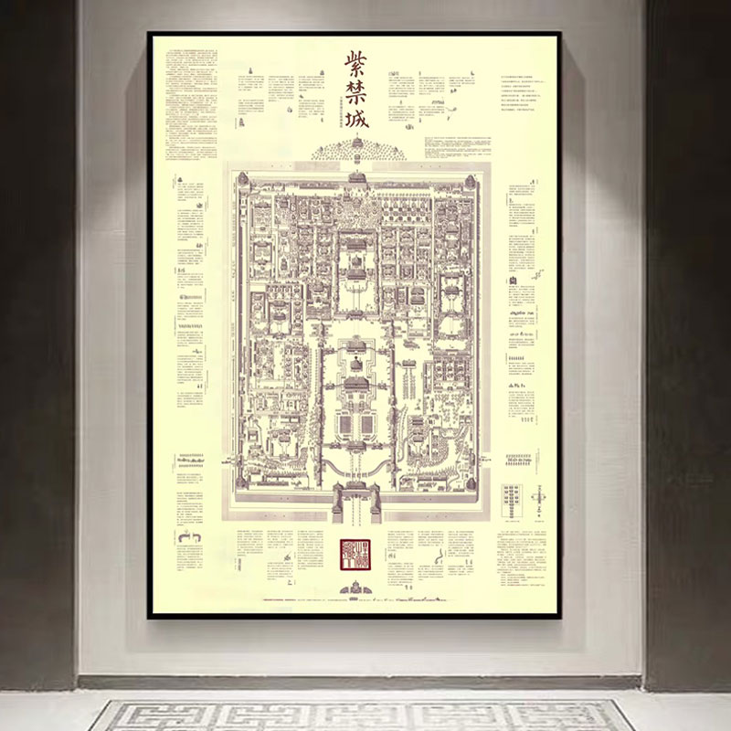 北京故宫手绘地图 紫禁城宫殿古建筑风景旅游指南景区纪念装饰画