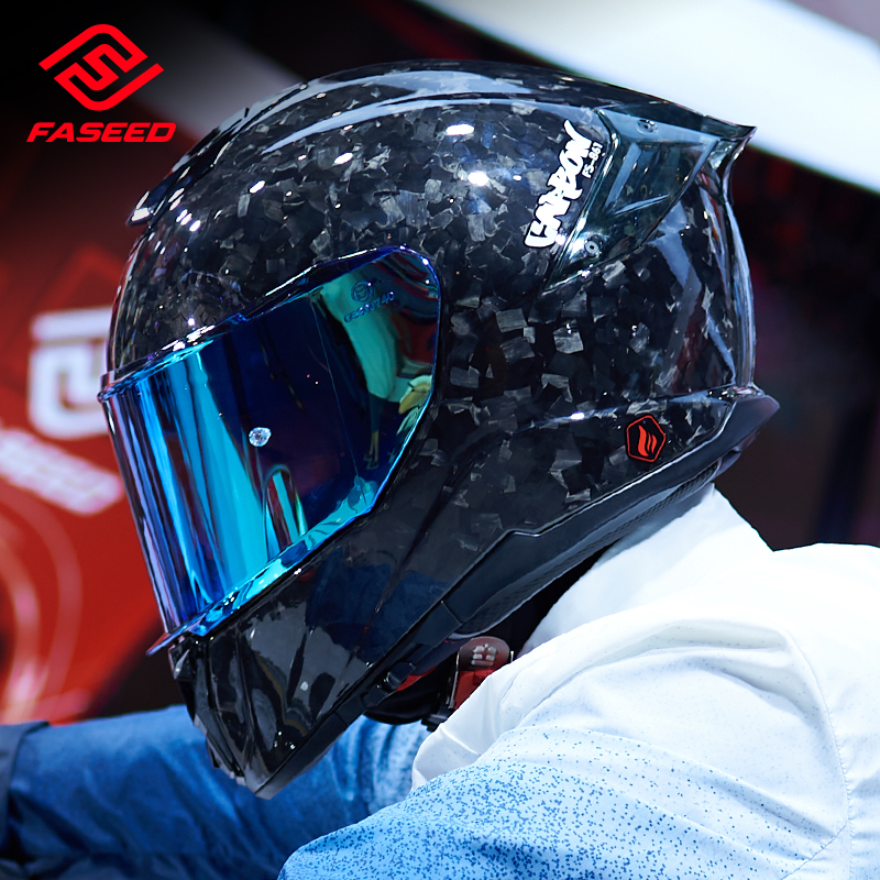 意大利FASEED碳纤维头盔摩托车男女双镜片机车四季大码全盔4XL