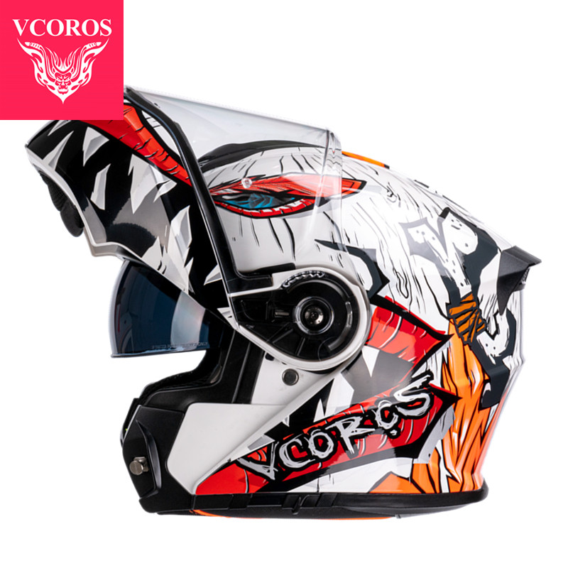 正品VCOROS大码4XL摩托车头盔双镜片揭面盔男女全盔四季安全帽冬