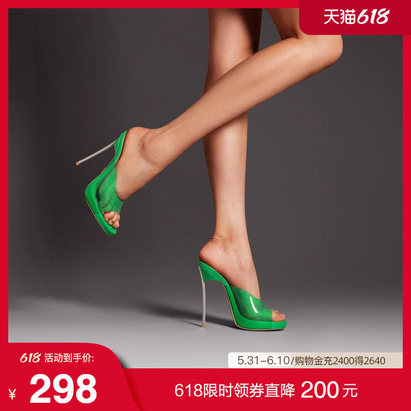 法贝妃2024夏季新款露趾凉拖透明防水台细高跟鞋欧美时尚外穿女鞋