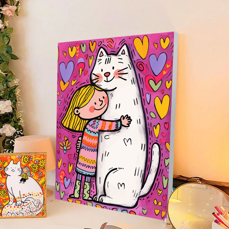 艺术女孩和猫diy数字油画手工填色画画手绘填充涂鸦高级感装饰画
