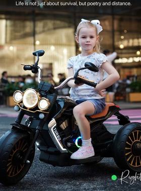 新款儿童电动摩托车3-11岁男女孩可坐大人三轮大号哈雷电摩托童车