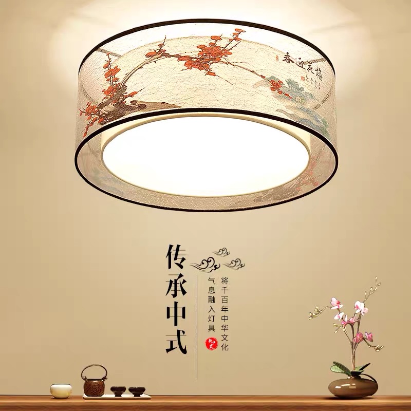 新中式吸顶灯LED中国风温馨荷塘美景客厅卧室客房书房酒店灯罩灯