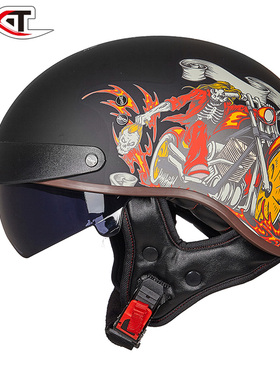 新gxt摩托车电动车头盔半盔复古夏季内镜防晒太子四季安全瓢盔机