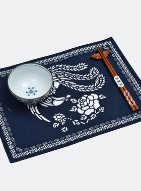 中式剪纸纹样现代布艺餐垫蓝色风格隔热垫茶垫杯垫碗盘垫清库停产
