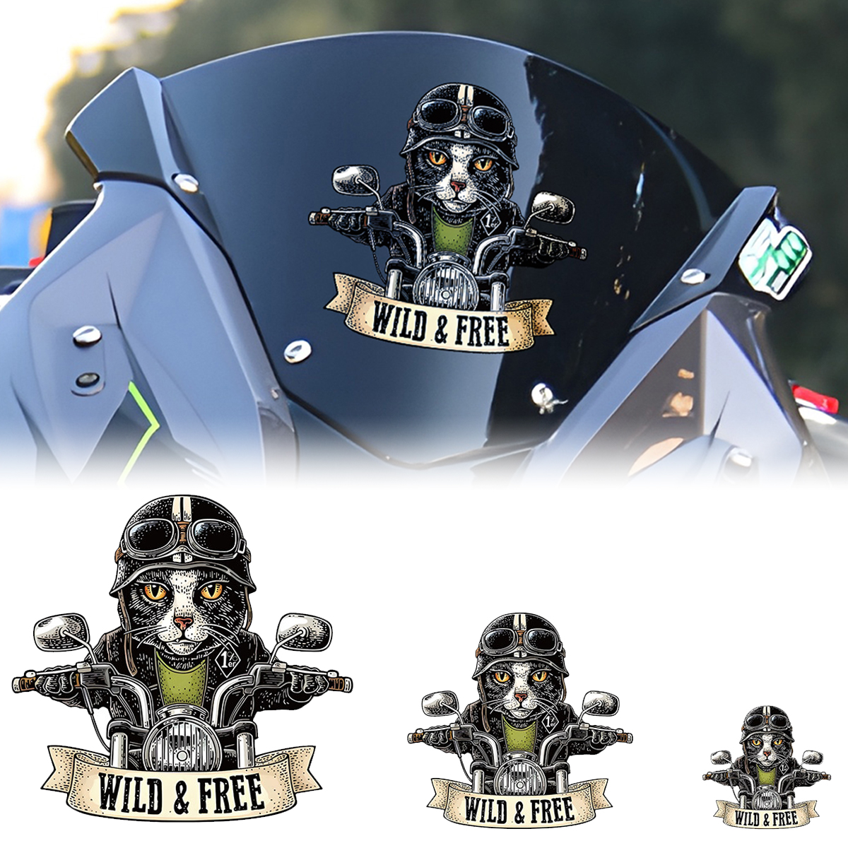 摩托车贴纸哈雷电动摩托车猫电摩车头个性创意装饰前挡风玻璃贴花