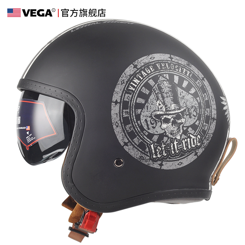 高档美国VEGA复古哈摩托车头盔大兵机车雷男女士个性半覆式3C冬季