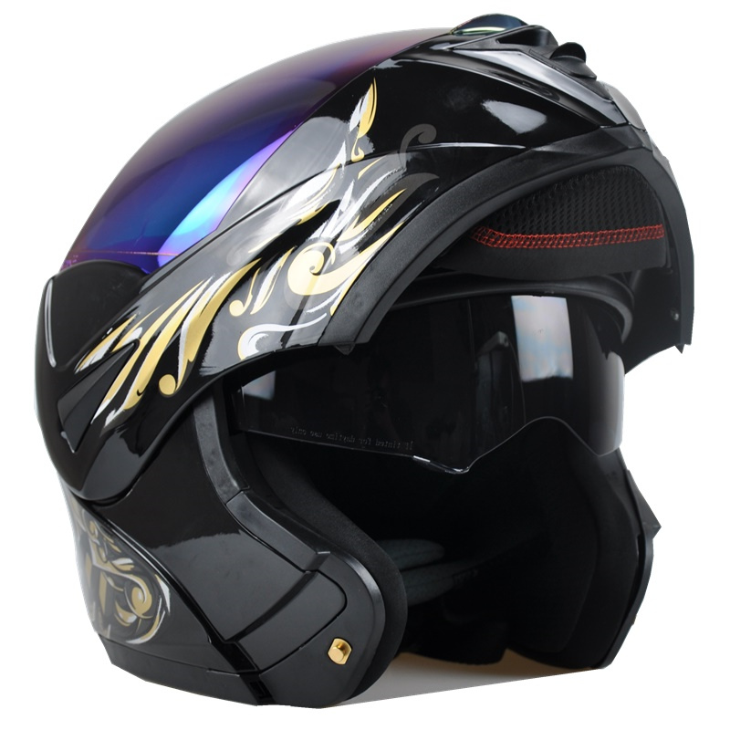 新VIRTUE摩托车蓝牙头盔男半盔双镜全盔助力车跑盔仿碳纤维花纹公