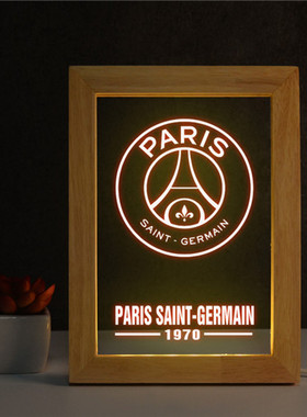 巴黎圣日尔曼相框小夜灯PSG摆件大巴黎足球队徽周边送男生日礼物