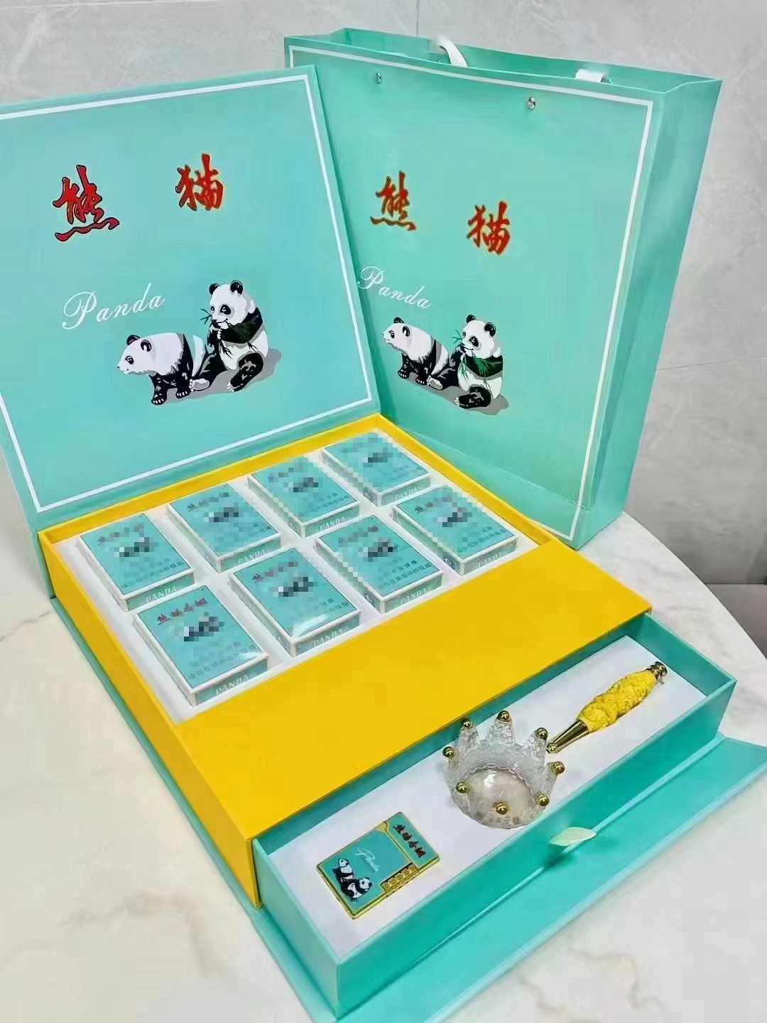 云烟小熊猫礼盒空盒高档中华礼品盒香烟包装盒熊猫大绿猫生日礼盒