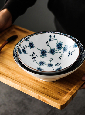 日式陶瓷创意斗笠碗复古手绘拉面碗大饭碗螺蛳粉碗餐厅商用泡面碗