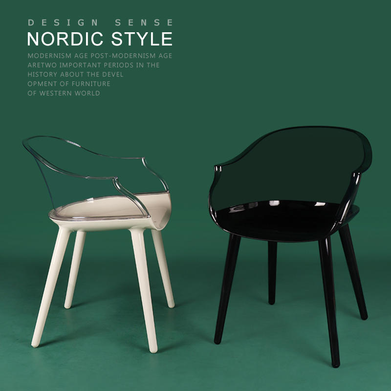 北欧创意亚克力椅透明轻奢餐椅创意扶手靠背椅子设计师酒店塞班椅