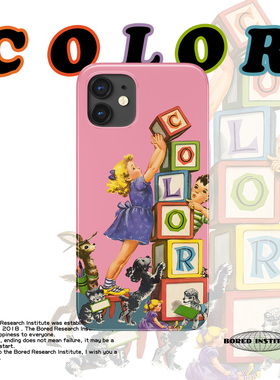 复古美式插画小众涂鸦颜色小男女孩子适用于苹果IPhoneXsMax/XR/11/12/13pro/14promax菲林手机壳IMD软壳华为